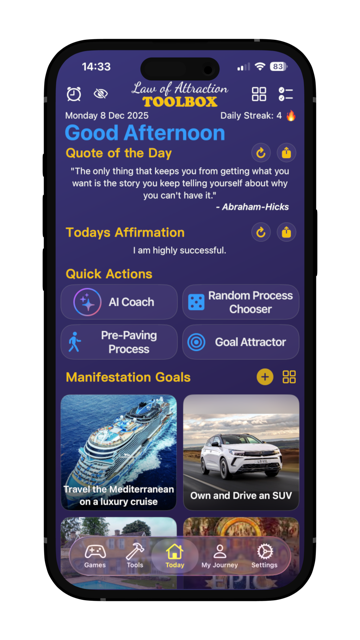 Law of Attraction Toolbox app Today screen on an iPhone